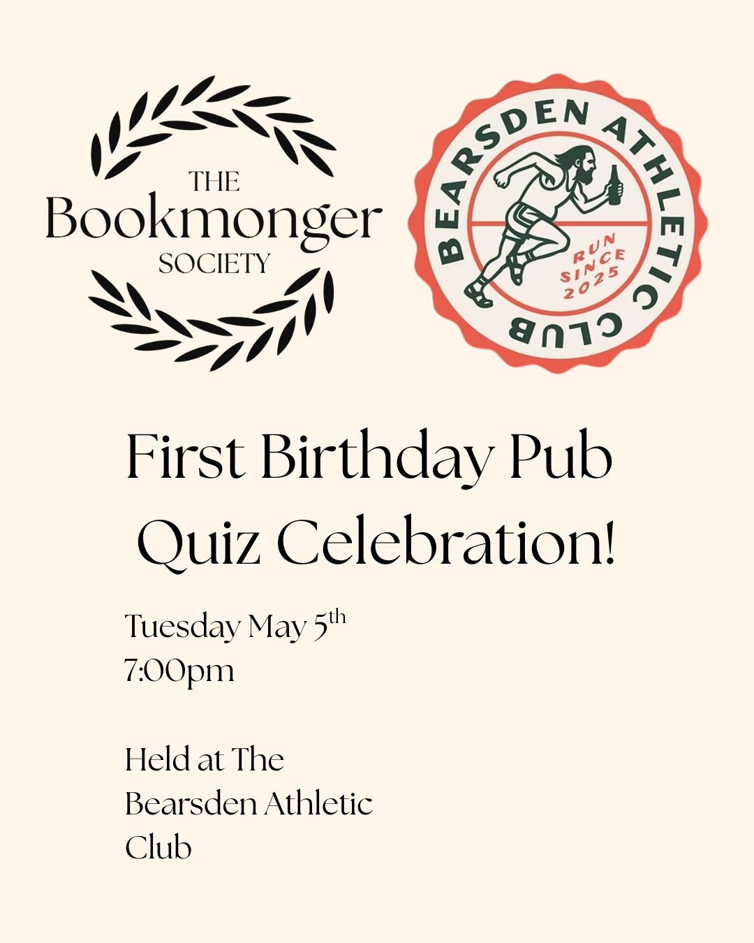 The Bookmonger Society Turn's One: Pub Quiz Celebration at Bearsden Athletic Club