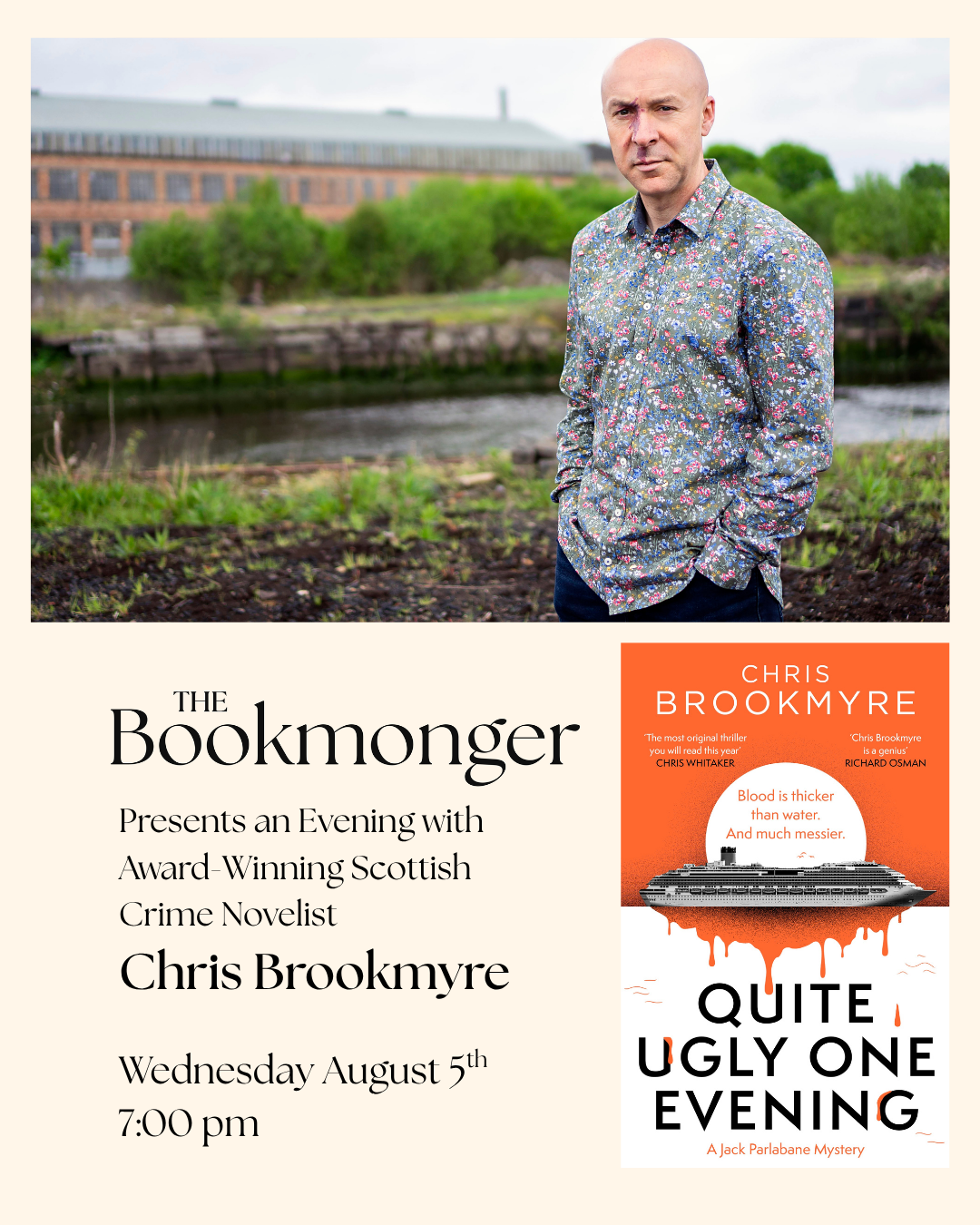 Chris Brookmyre Returns to The Bookmonger, Celebrating The Release of Quite Ugly One Evening