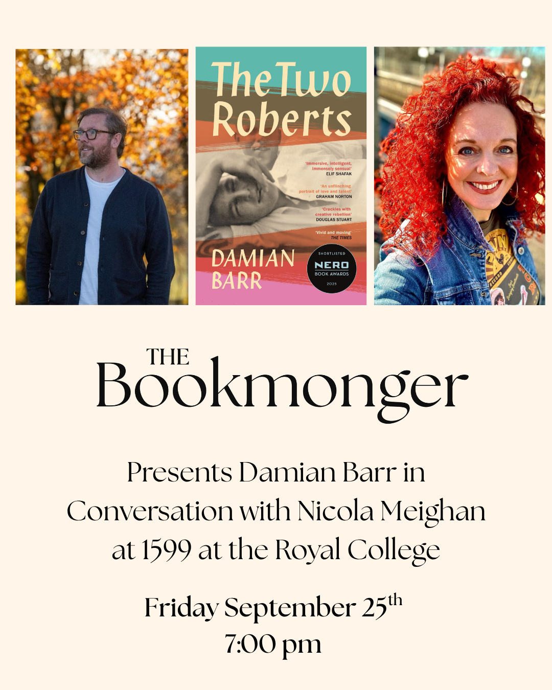 The Bookmonger Presents: Damian Barr in Conversation with Nicola Meighan at 1599 at the Royal College