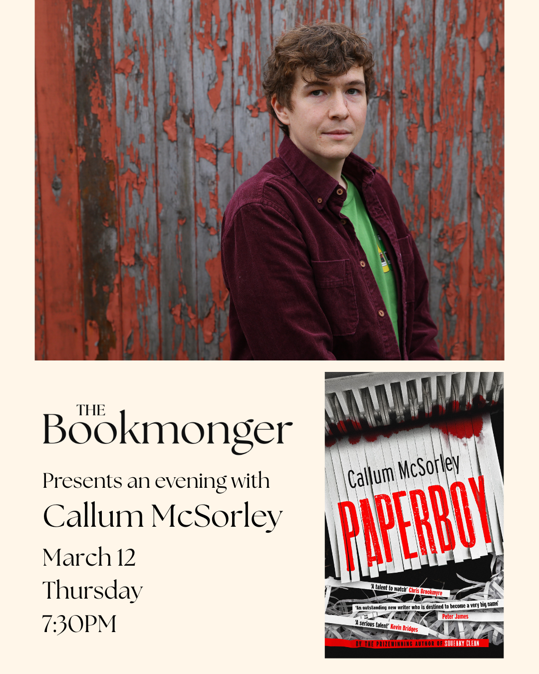 The Bookmonger Presents: An Evening with Author Callum McSorley