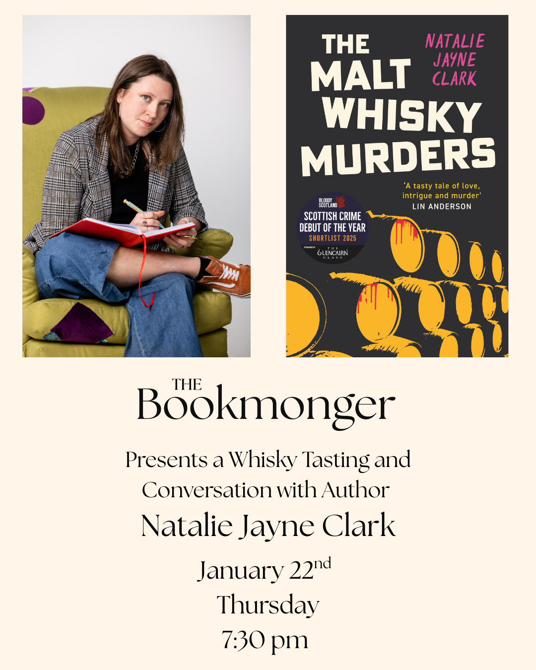 The Bookmonger Presents: A Whisky Tasting and Conversation with Author Natalie Jayne Clark